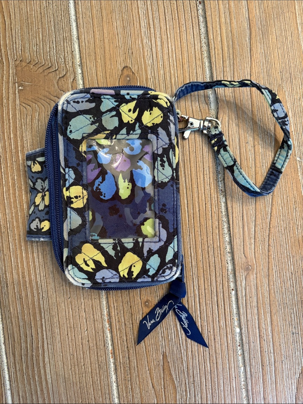 Vera Bradley Navy Floral Wristlet Phone Case with Yellow & Green Accents
